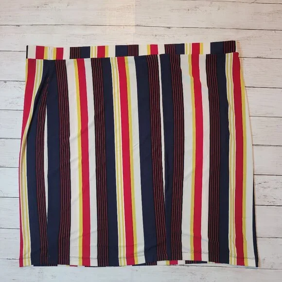 NWOT Liz Claiborne Skirt Women's Plus Size 1X Rainbow Stripe Retro Midi Comfort - Picture 2 of 9